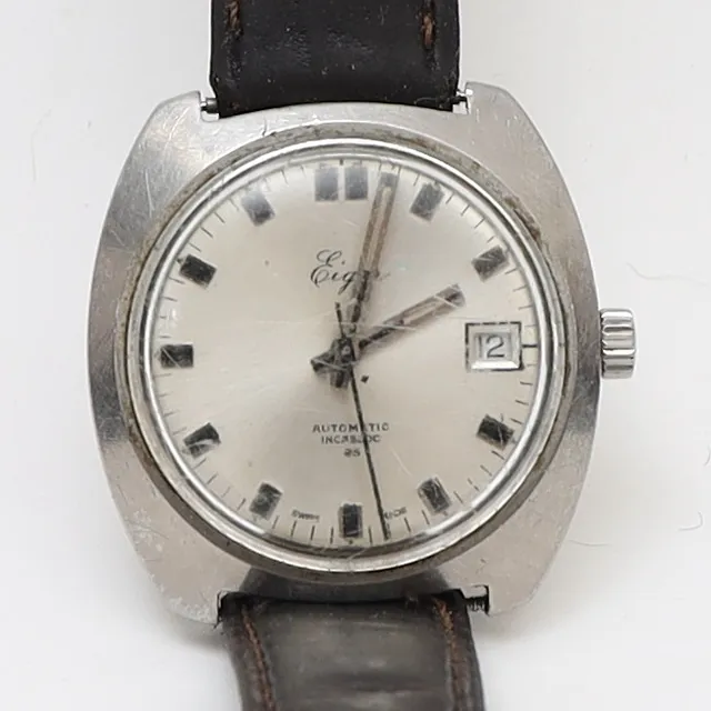 HERRARMBANDSUR, Eiger, automatic, stålboett med armband av läder.