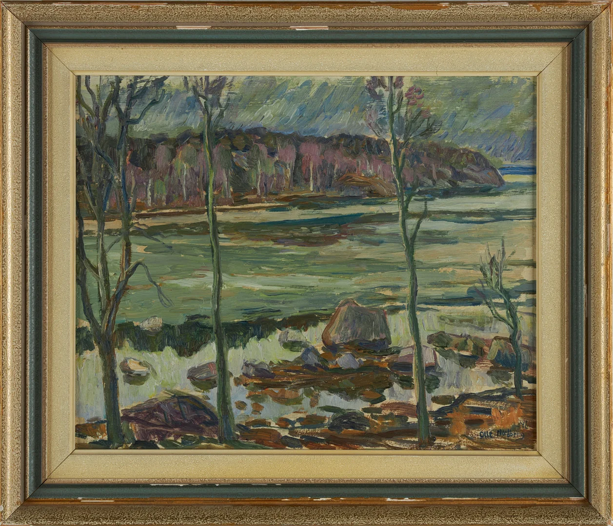 OLLE NORDBERG. landskapsmotiv, olja på pannå, signerad och daterar - 46. — Paintings — Stockholms Auktionsverk Sickla
