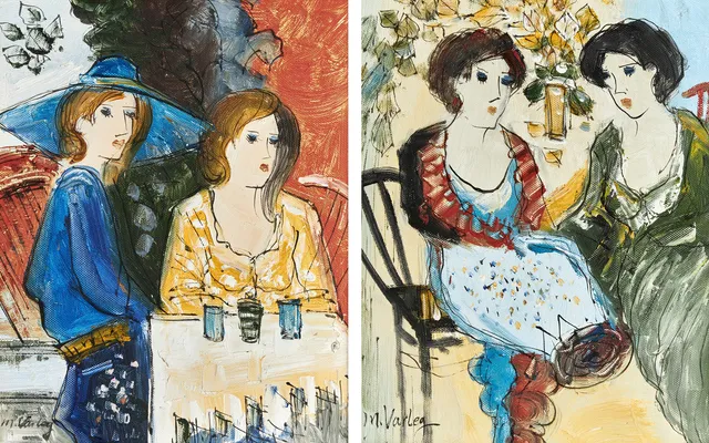 MARY VARLEY (F. 1969). (2 st), Caféliv, signerade, olja på duk.