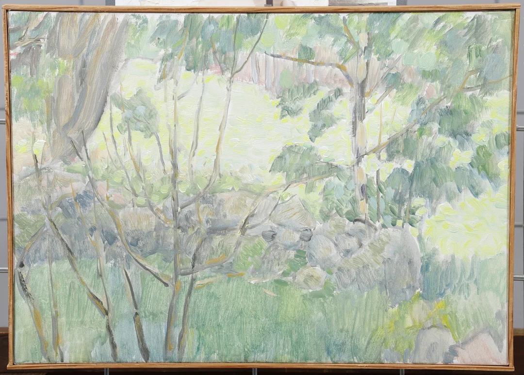 ERIK ORTVAD. "Kvänjarp", olja på duk, signerad, daterad 1982. — Paintings — Växjö Auktionskammare
