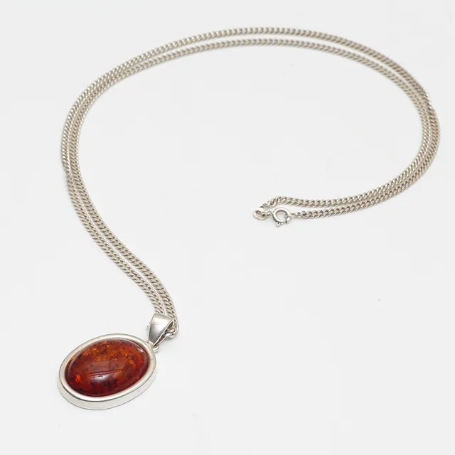 HALSSMYCKE MED BÄRNSTEN, PANSAR-KEDJA (70cm) STERLINGSILVER.