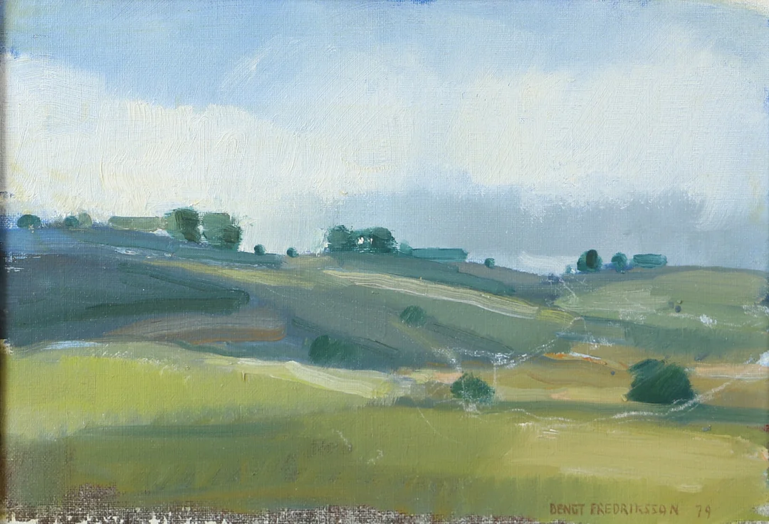 BENGT FREDRIKSSON. Landskap, olja på duk, signerad 79. — Paintings — Helsingborgs Auktionskammare