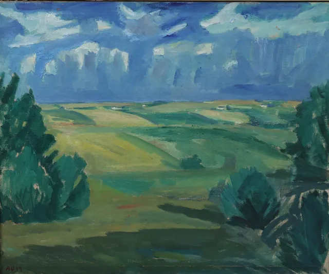 AXEL ULMER (1884-1961). Landskabsparti. Olie på lærred. Sign. l947 Danmark.