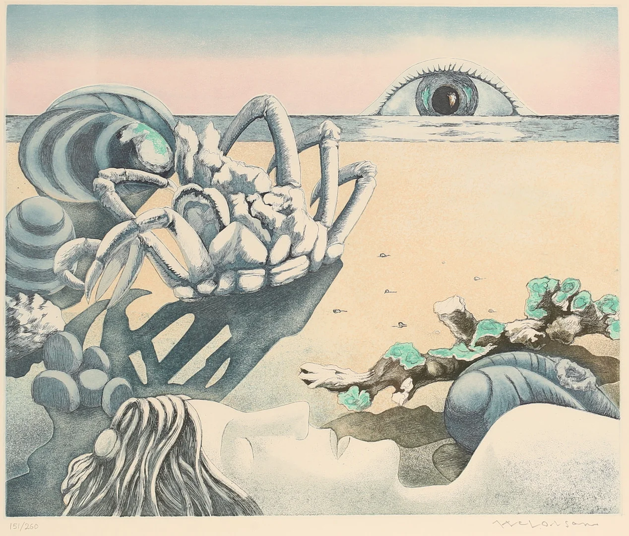 AXEL OLSON. Färglitografi, "Strandkväll", signerad och numrerad. — Engravings & Prints — RA Auktionsverket Norrköping