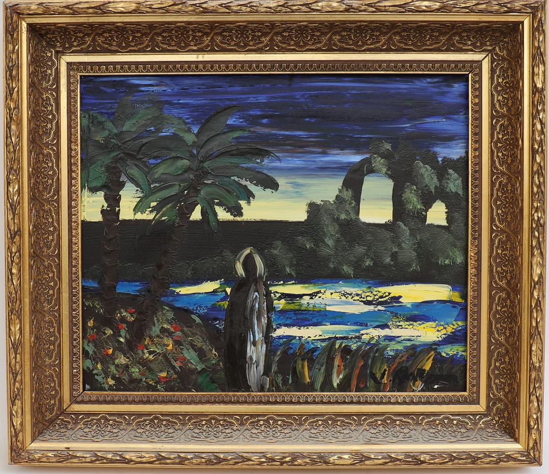 VEIKKO AALTONA. Landskap med figur, oljemålning på duk, signerad. — Paintings — Falun Auktionsbyrå