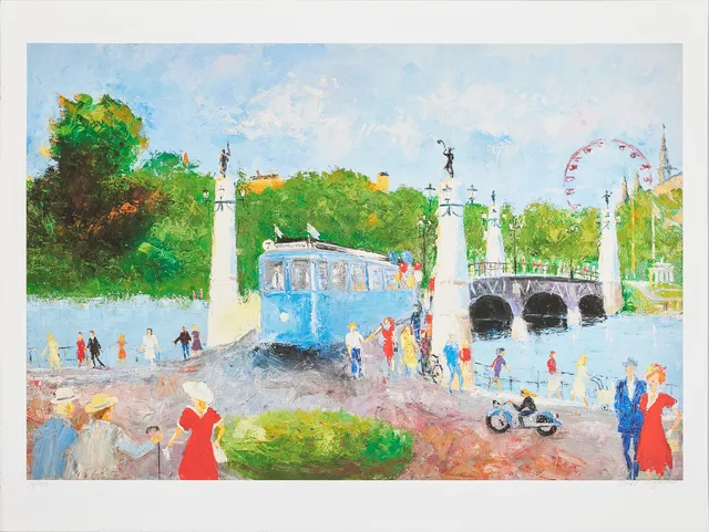 KARL HÖGLUND (FÖDD 1940). Djurgårdsbron, färglitografi, signerad Karl Höglund, numrerad 11/150.