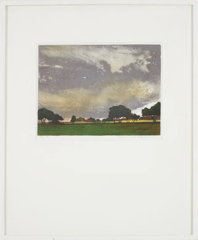 GUNNAR LARSON. färglitografi, "Oväder", EA, signerad.