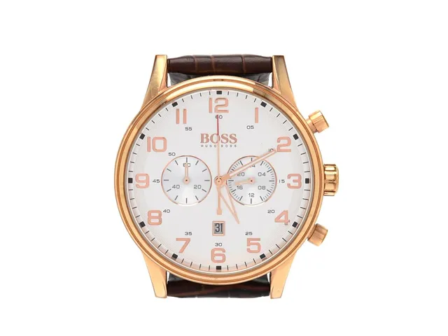 BOSS, Hugo Boss, kronograf, herrur, 44 mm, Boett nr. HB.199.1.34.2572/3.954.340, doublé, quartz, mineralglas, datum, läderband, originalspänne, ca 2015, box, ytterkartong.