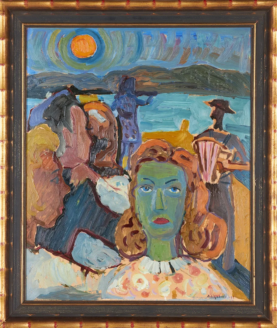 BIRGITTA LILJEBLADH (1924-2014). Midsommarnatt, olja på pannå, signerad och daterad -47. — Paintings — Stockholms Auktionsverk Sickla