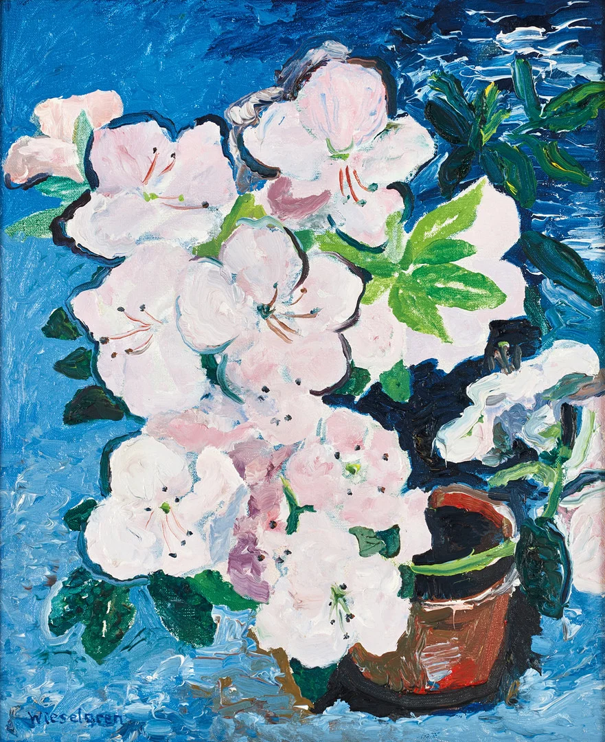 GERTRUD WIESELGREN (Tyskland 1929-2026 Sverige), "Azaléa", signerad Wieslegren, olja på duk. — Paintings — Crafoord Auktioner Stockholm