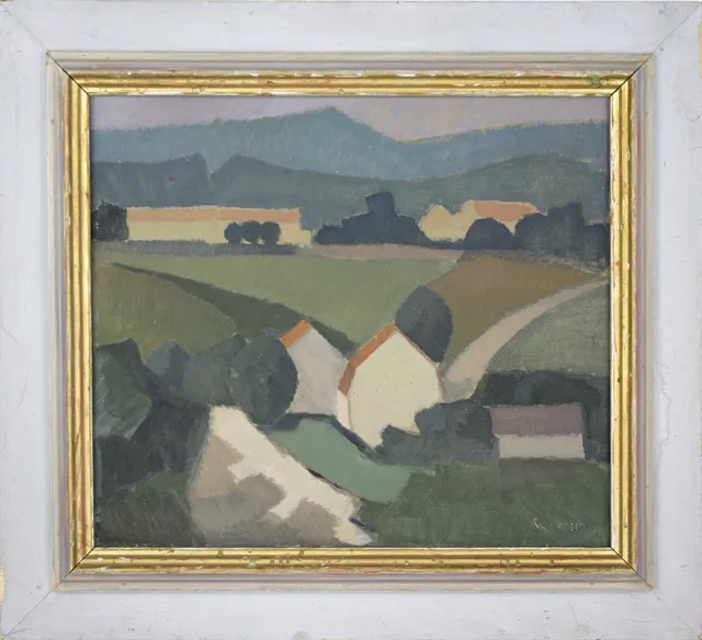 GUSTAF SKOGLUND. Olja på pannå, "Haby 1953", signerad.