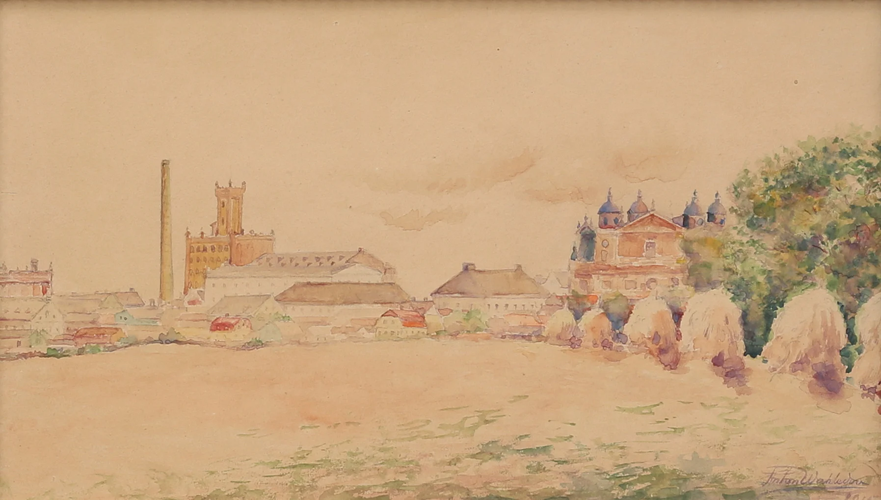 ANTON WAHLEDOW. Motiv från Kalmar. Akvarell, signerad och daterad 1915. — Paintings — Auktionshuset Thelin & Johansson