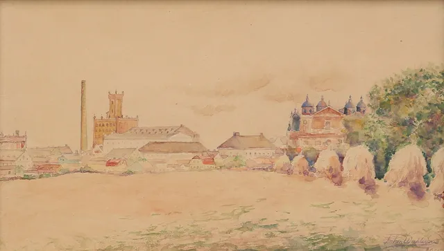 ANTON WAHLEDOW. Motiv från Kalmar. Akvarell, signerad och daterad 1915.