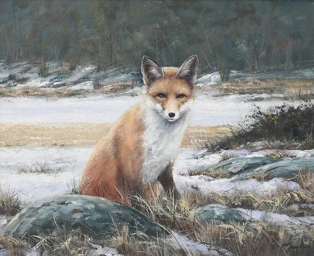 ARNE ANDERSON. Räv, olja på duk, signerad.