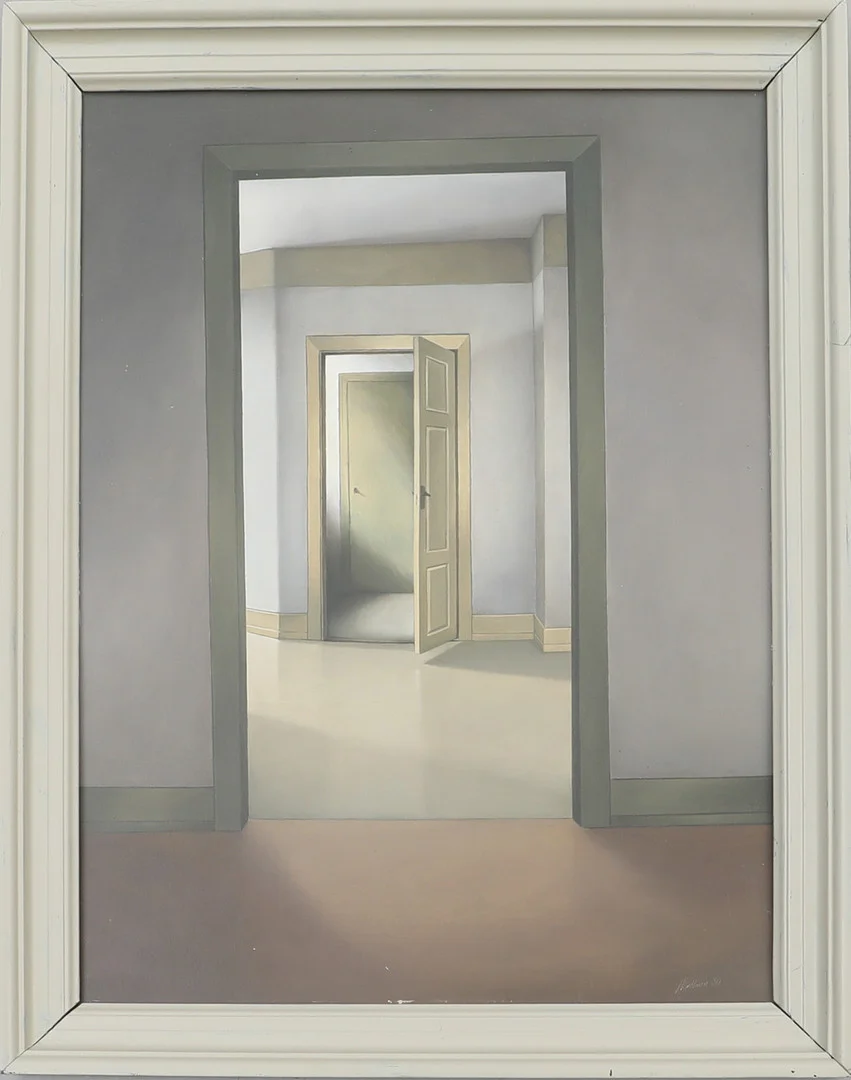 JUKKA VÄNTTINEN. olja på pannå, signerad,interör, daterad -80. — Paintings — Södermanlands Auktionsverk