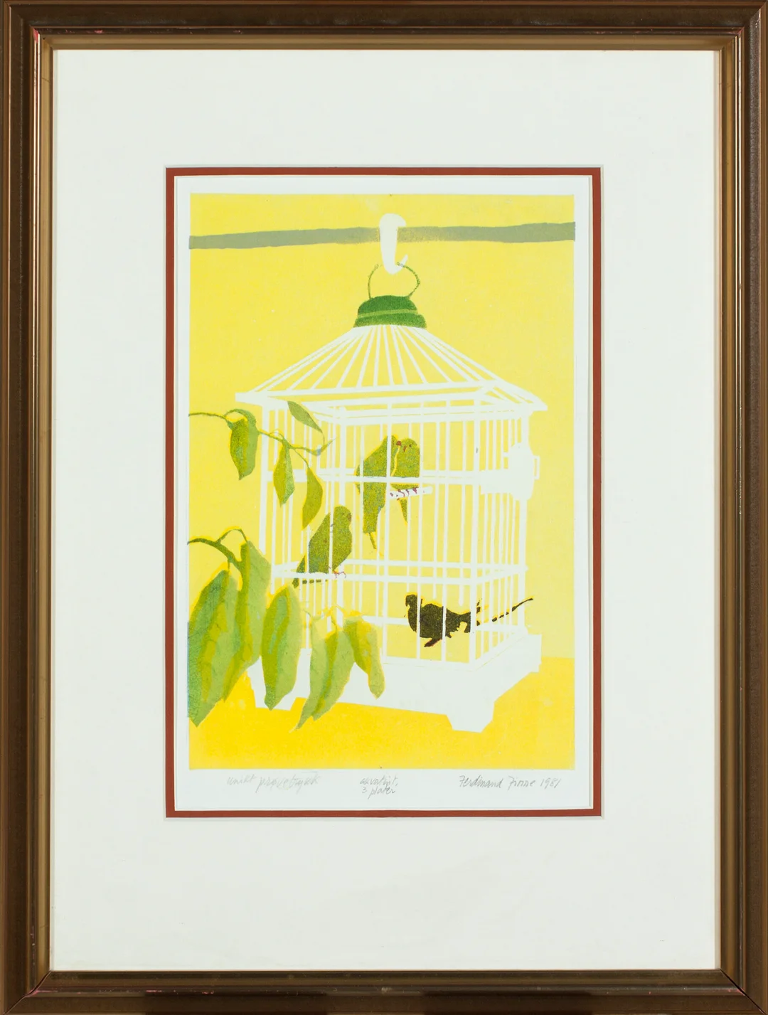 Finne, Ferdinand — Fugl i bur, 1981 — Kunst/Grafikk — Blomqvist