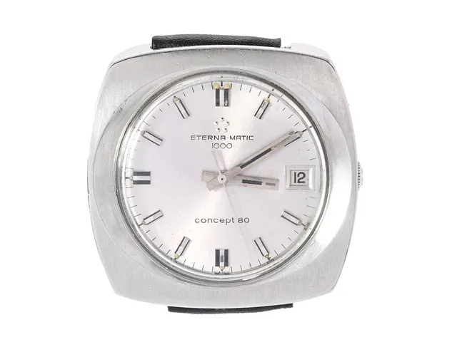 ETERNA-MATIC, 1000, Concept 80, Cal1488K, Serie nr. 5797969, Boett nr. 5514649 / 155T, herrur, 38 mm, stål, automatisk, plexiglas, datum, skadad urtavla, läderband, ca 1969.
