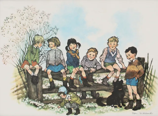 ILON WIKLAND. Barnen i bullerbyn, tryck, signerad i trycket.