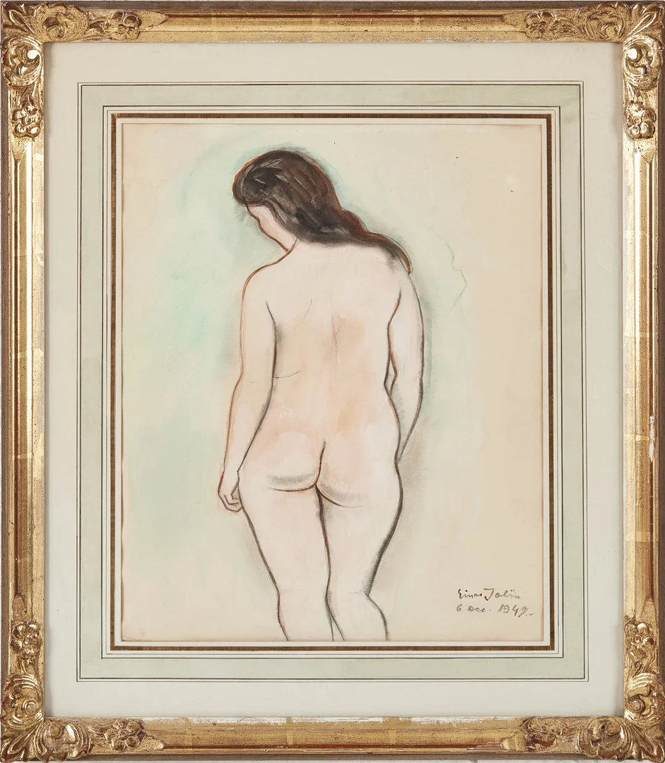 EINAR JOLIN. modell, kol och akvarell, signerad och daterad 6/12 1949. — Paintings — Stockholms Auktionsverk Magasin 5