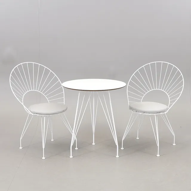 YNGVE EKSTRÖM. CAFEGRUPP, 3 delar, "Desiree", vitlackerad metall. 2000-tal.