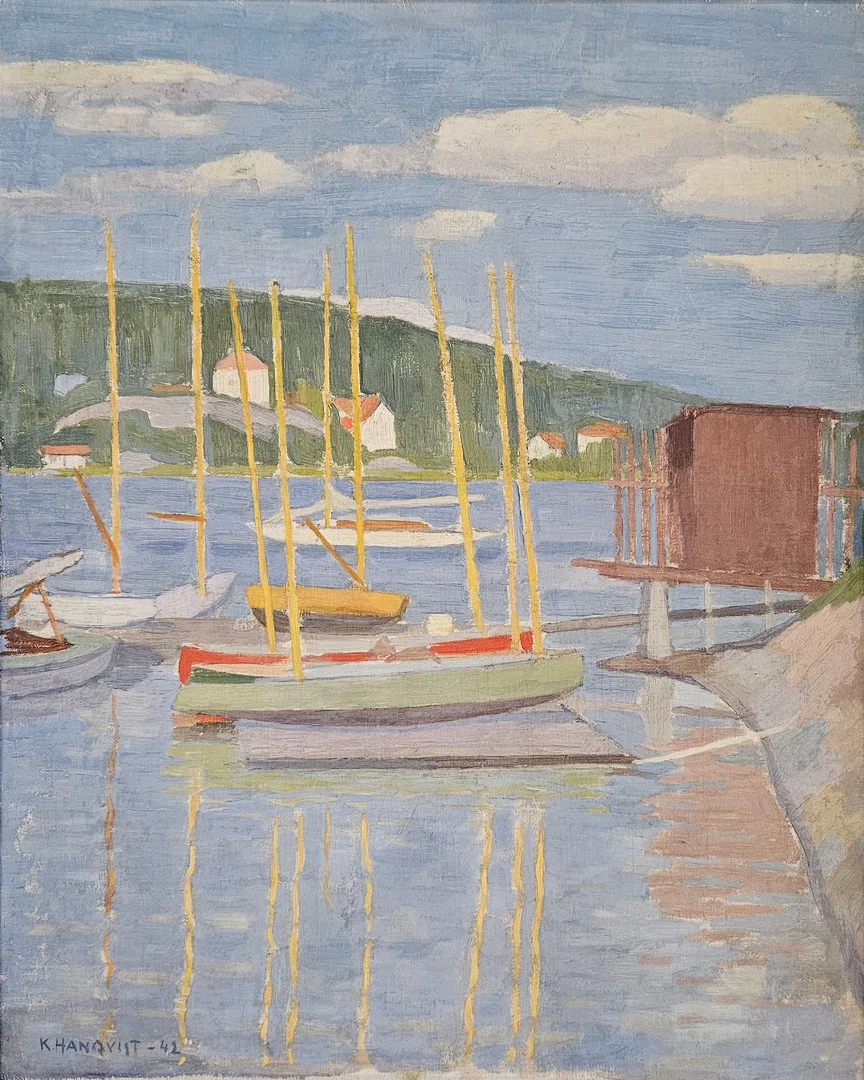 KNUT HANQVIST. Båtar. Olja på duk, signerad och daterad K. Hanqvist -42. — Paintings — Auktionshuset Thörner & Ek
