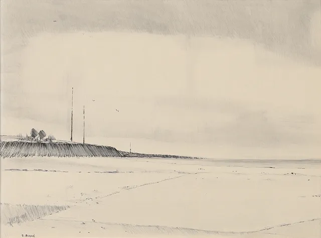 SVEN BUNNEL (1929-2004). Strandmotiv, tuschteckning, signerad.