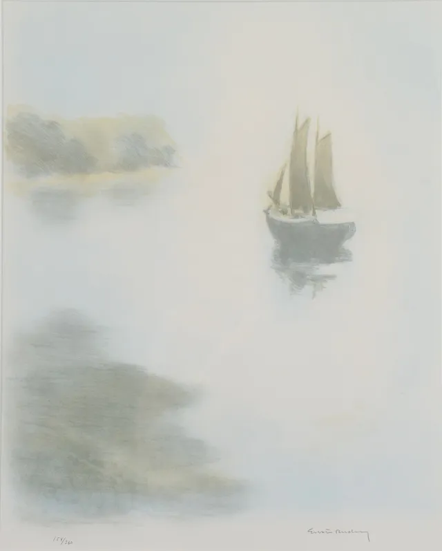 GUSTAV RUDBERG. Kustmotiv, färglitografi, signerad, numrerad 154/360.