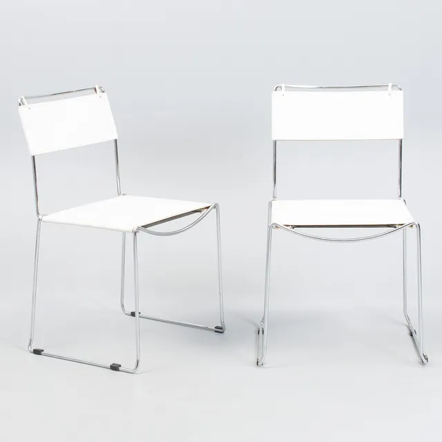 GIANDOMENICO BELOTTI for Alias, to stole/spisestuestole, læder, forkromet stål, 1980'erne, Italien.