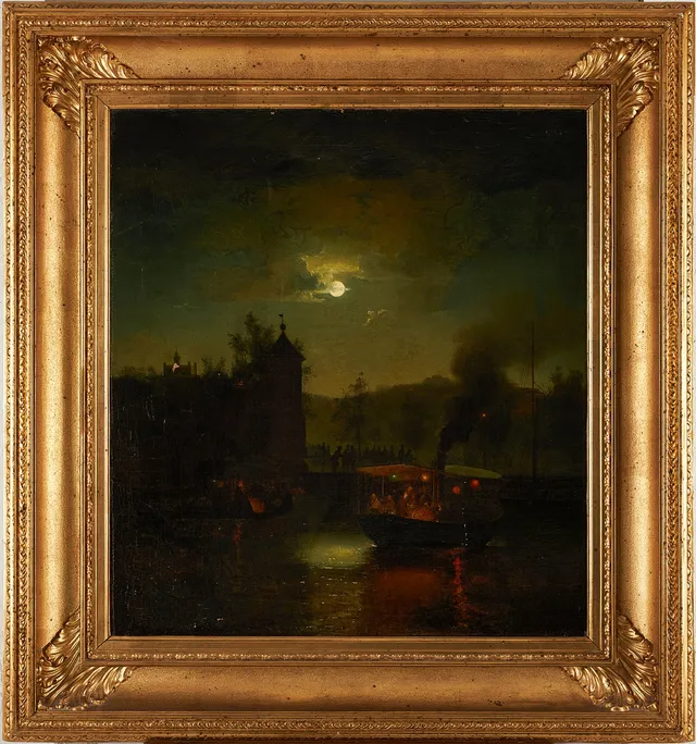 EHRNFRIED WAHLQVIST. Månskenslandskap, olja på duk, signerad och daterad 1874.