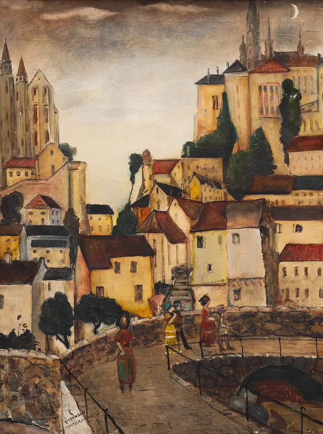 PER MÅNSSON. olja på duk, "Mont-Saint-Michel, Normandie, signerad P Monson, daterad 1920.