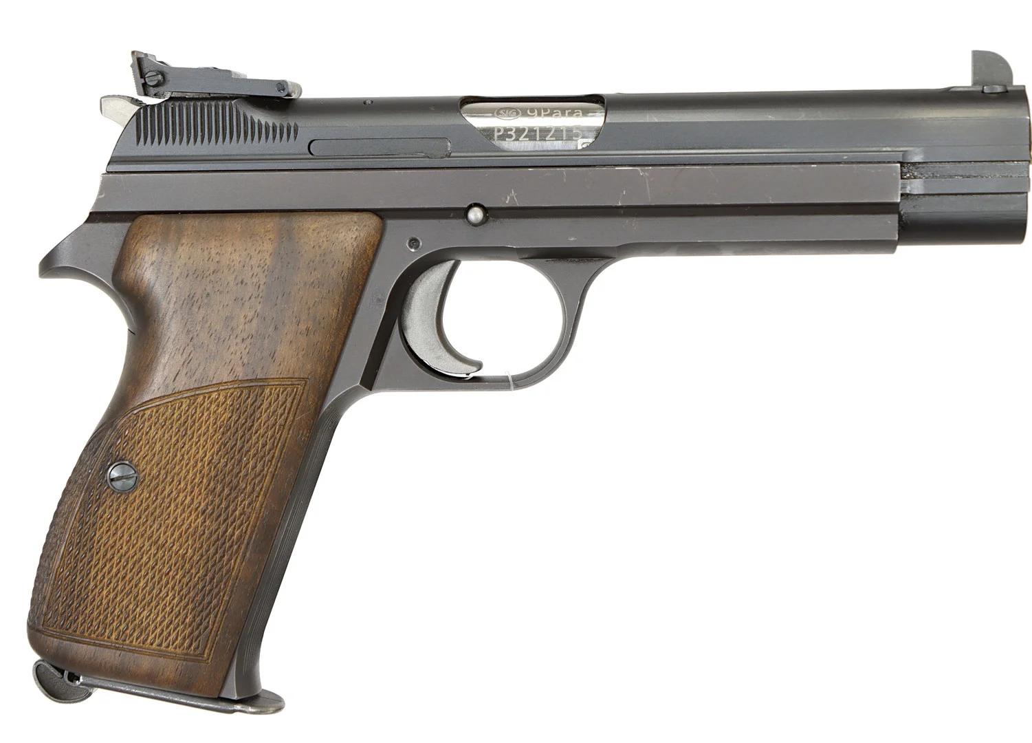 PISTOL, fabrikat Sig Neuhausen, modell P210-6, kaliber 9x19, tillv.nr P321215, se-nr SE0647721. — Pistols — Walter Borg