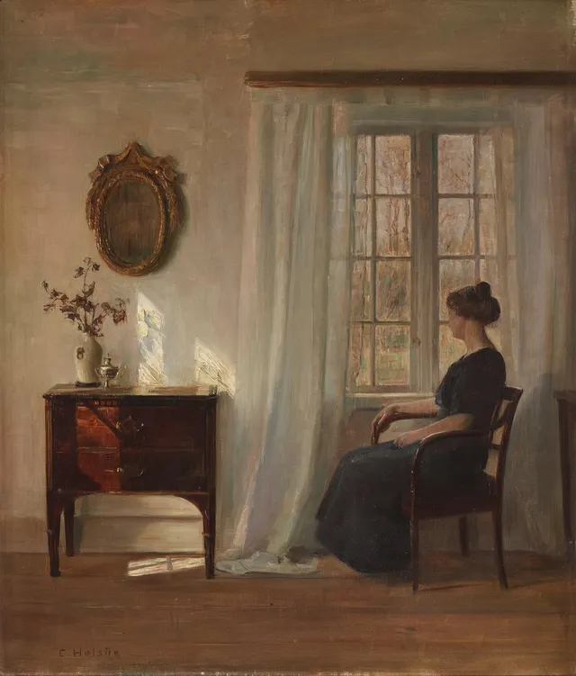 Carl Holsoe, Interiör med sittande kvinna vid fönster.