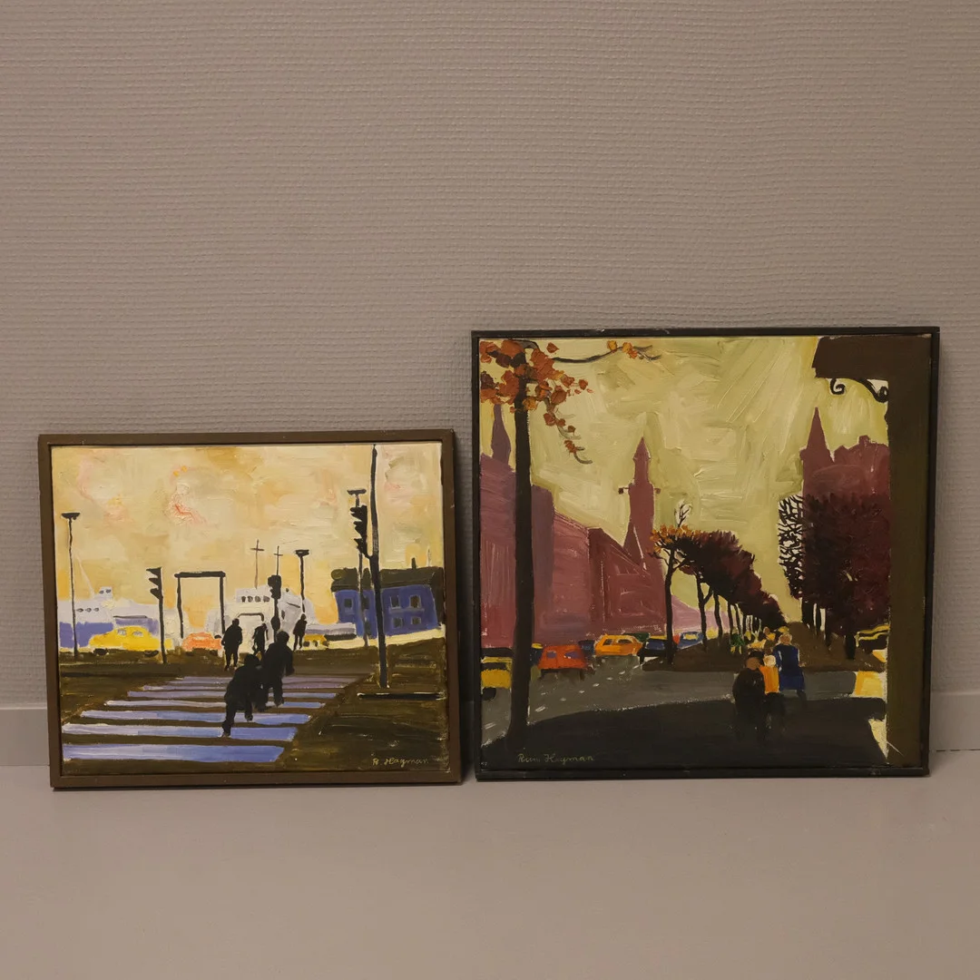 RUNE HAGMAN. STADSBILD, OLJA PÅ DUK, TVÅ STYCKEN. — Paintings — Björnssons Auktionskammare