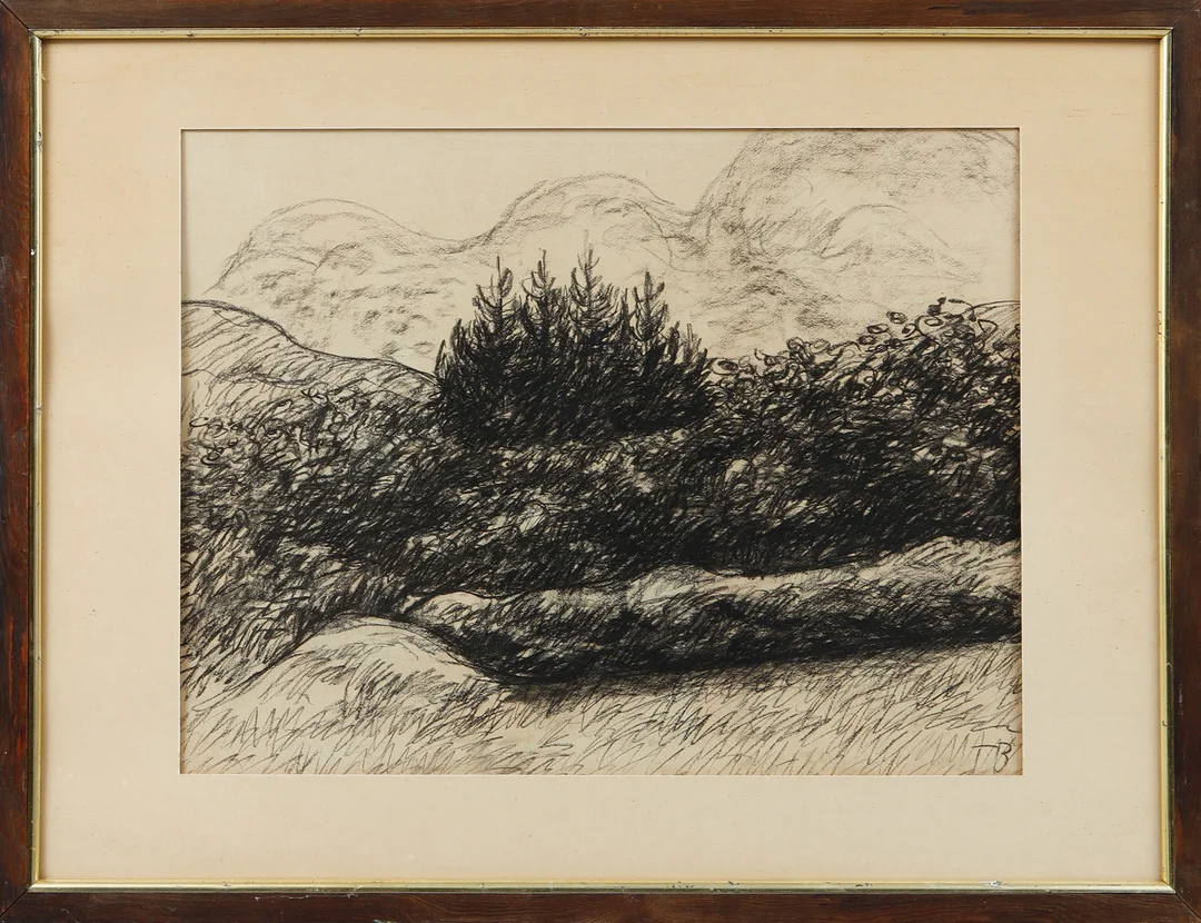 TOR BJURSTRÖM. Kolteckning, Landskap, signerad TB. — Paintings — Göteborgs Auktionsverk