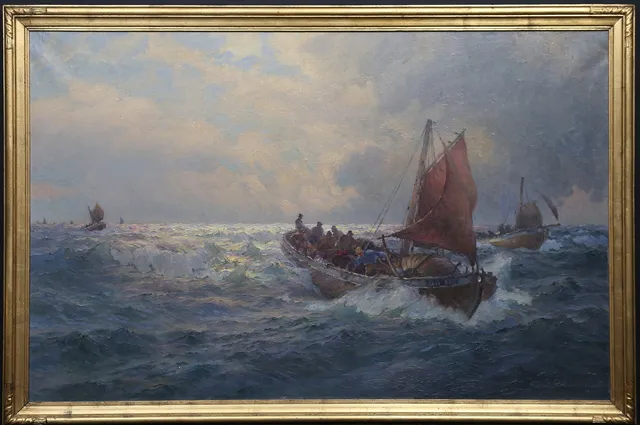 EMIL EKMAN. Marint motiv med båtar. Olja på duk. Signerad.