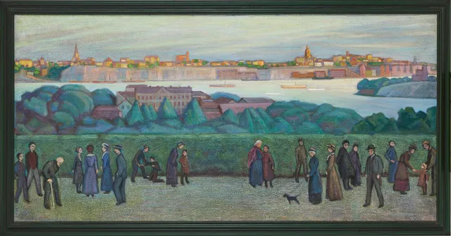 PER FISCHER (1877-1974). Söders höjder i Stockholm från Skansen på Djurgården.