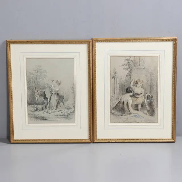 ATTRIBUTED TO LADY ELIZABETH KEITH HEATHCOTE (1781-1825). TWO CHILDREN WITH A DONKEY; TWO CHILDREN WITH A DOG.
