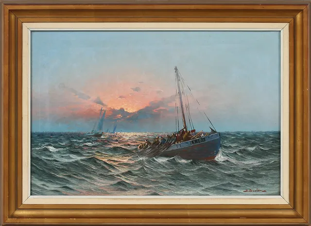 JOHAN OSSIAN ANDERSSON. Fiskare till havs, olja på duk, signerad.
