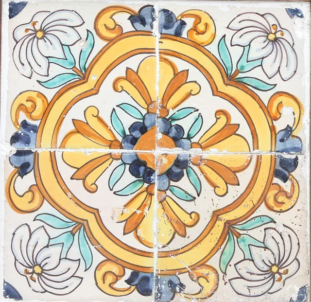 Catalan four-tile earthenware panel, 17th century.