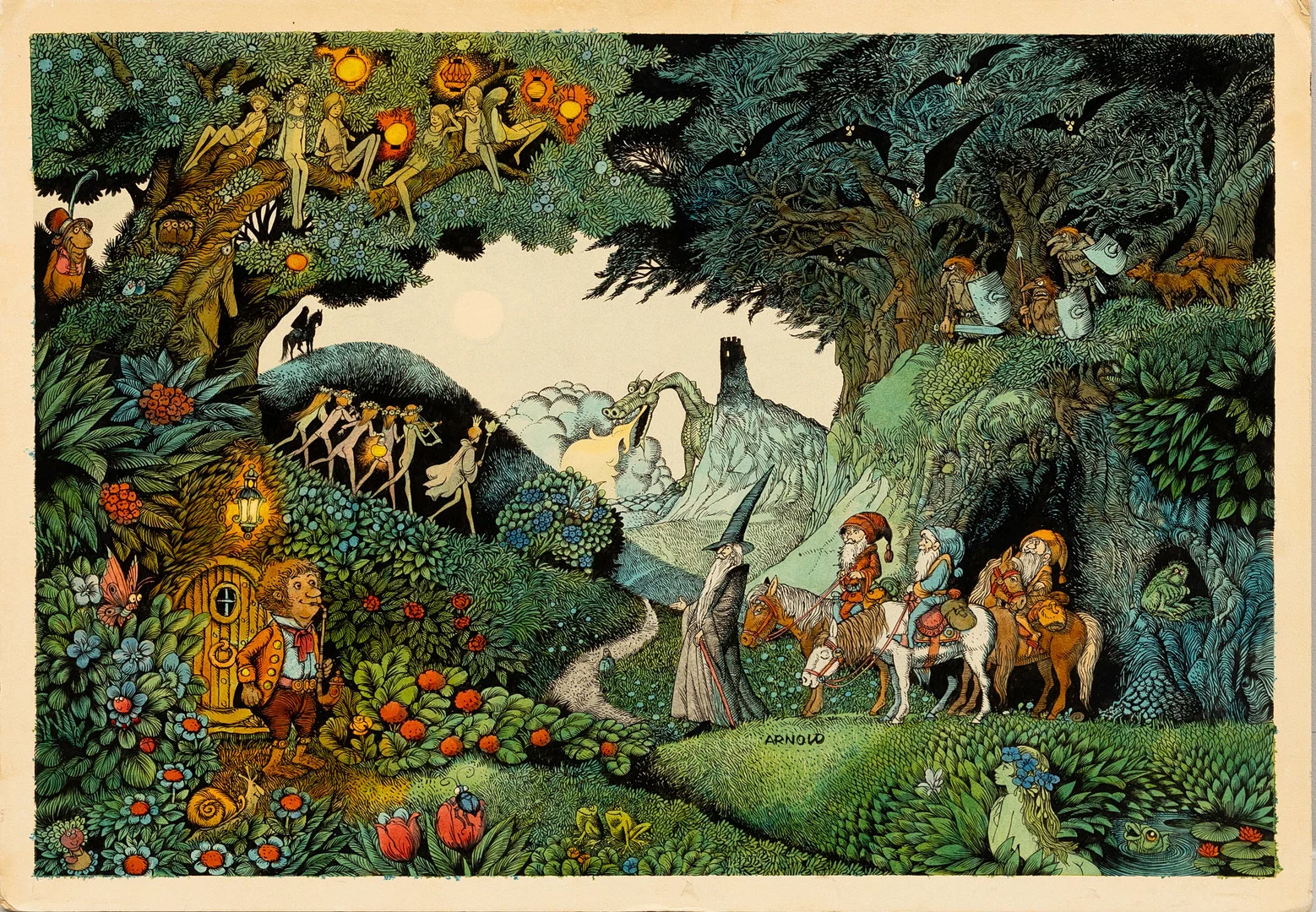 HANS ARNOLD. "Sagan om ringen" screentryck på kartong, signerad, 1970-tal. — Engravings & Prints — Auktionshuset Kolonn