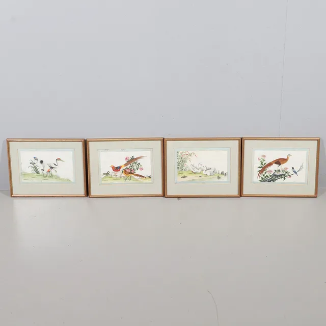 A SET OF FOUR CHINESE PITH PAPER PAINTINGS OF BIRDS.