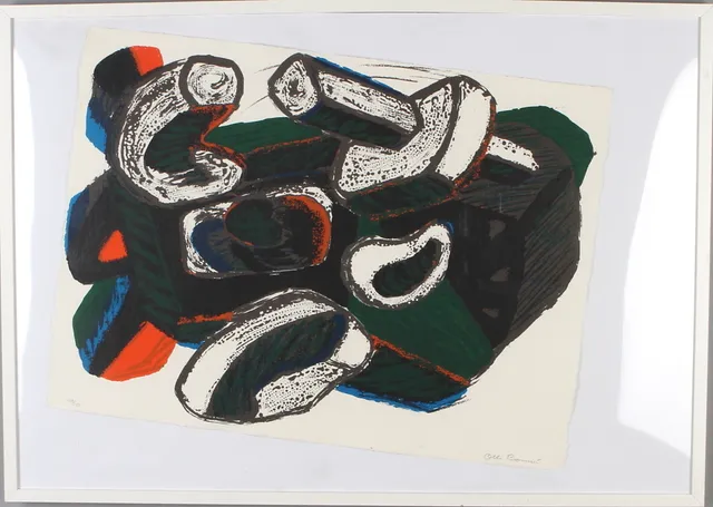 OLLE BONNIER. Abstrakt komposition, färglitografi, signerad och numrerad 139/180.