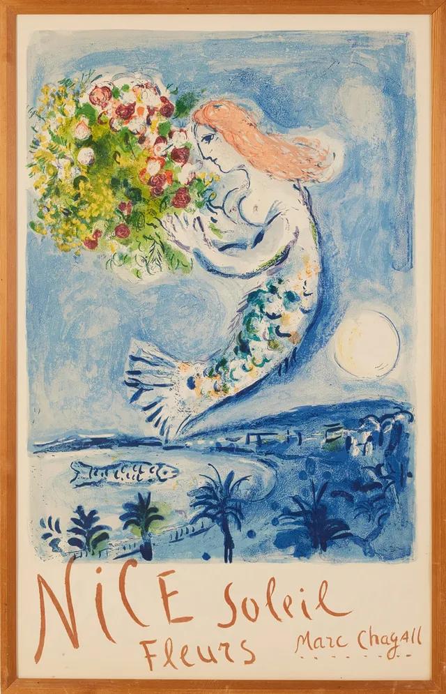 MARC CHAGALL. EFTER. "Nice Soleil Fleurs", poster, ca. 1970-tal.