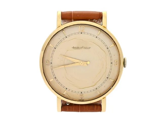 JAEGER-LE COULTRE, herrur, 35 mm, Cal P478/C, Serie nr. 660638, Boett nr. 507034 A, 18K guld, manuell, plexiglas (skadat), skadad urtavla, läderband, ca 1949.