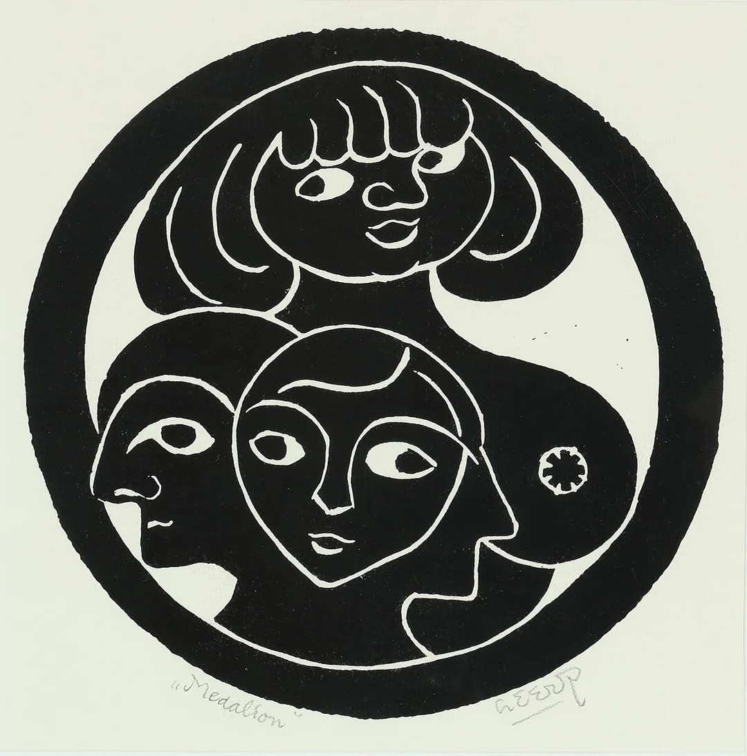 “Medaljon”. Signed Heerup. Lithograph. Visible size 38×38 cm. — Modern Prints/CoBrA — Bruun Rasmussen