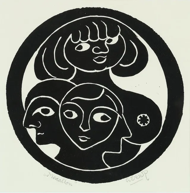 “Medaljon”. Signed Heerup. Lithograph. Visible size 38×38 cm.