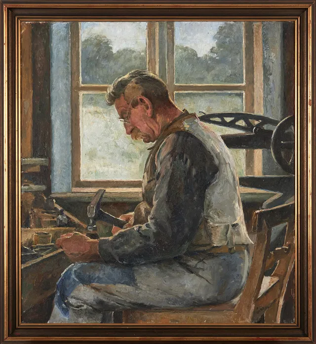 KARL ÖRBO. Porträtt av skomakare, olja på duk, signerad Örbo.
