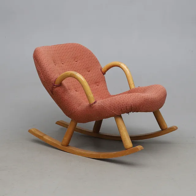 ARNOLD MADSEN. Tillskriven. Gungstol, "Muslingestolen / Clam Chair", 1900-talets mitt, tidigare tillskriven Philip Arctander.