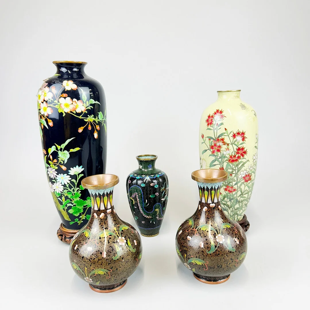 FIVE CLOISONNÉ & CANTON VASES. — Cloisonné — Chalkwell Auctions