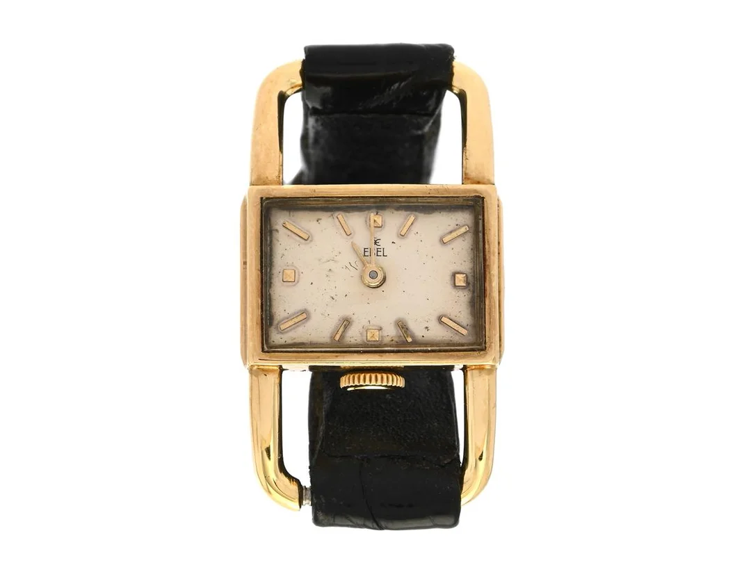 EBEL, damur, 18,5 x 13 (31,5) mm, Cal 47, Boett nr. 509 / 847065, 18K guld, manuell, plexiglas, skadad urtavla, läderband, ca 1960. — Klockor/Ebel — Kaplans